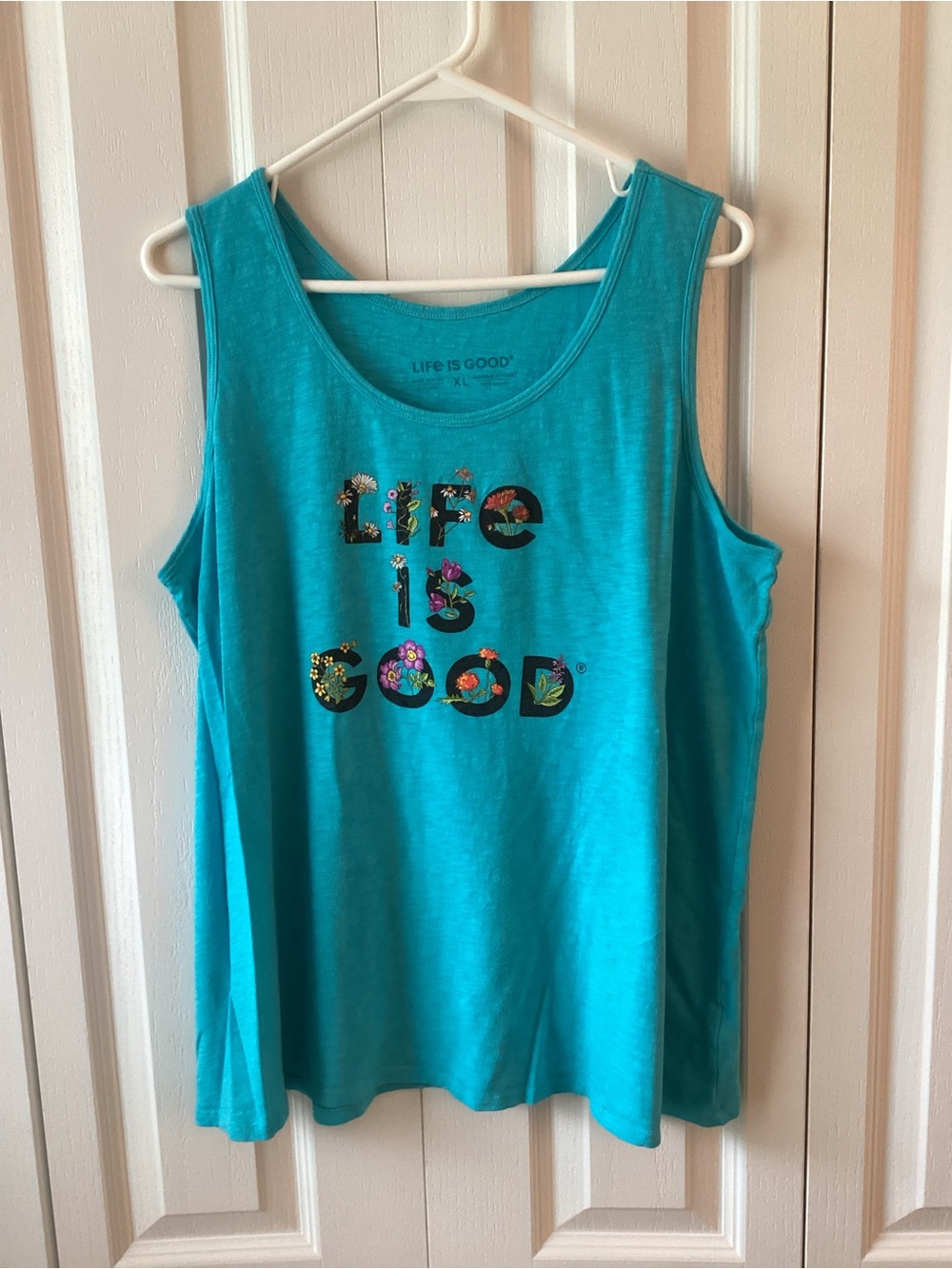 Life Is Good Turquoise Floral Logo Women’s tank Top - NWOT